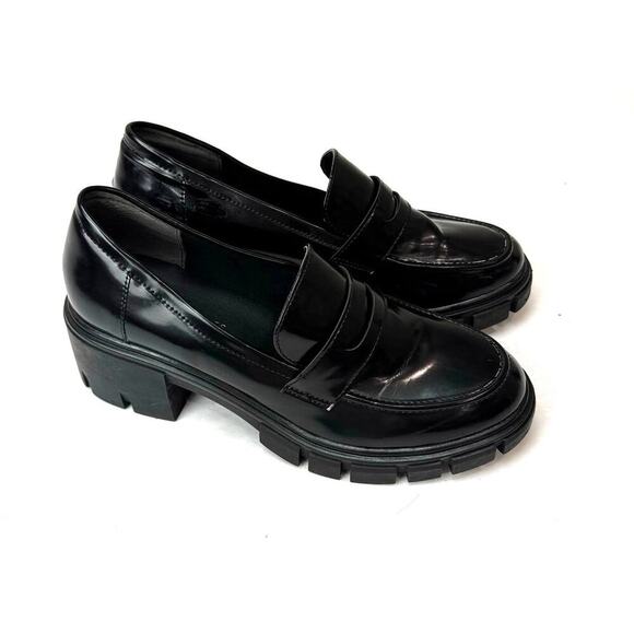 Y2K Lug Loafers Sincerely Jules Faux Patent Leather Dylan Black Chunky Size 9 - Picture 1 of 10